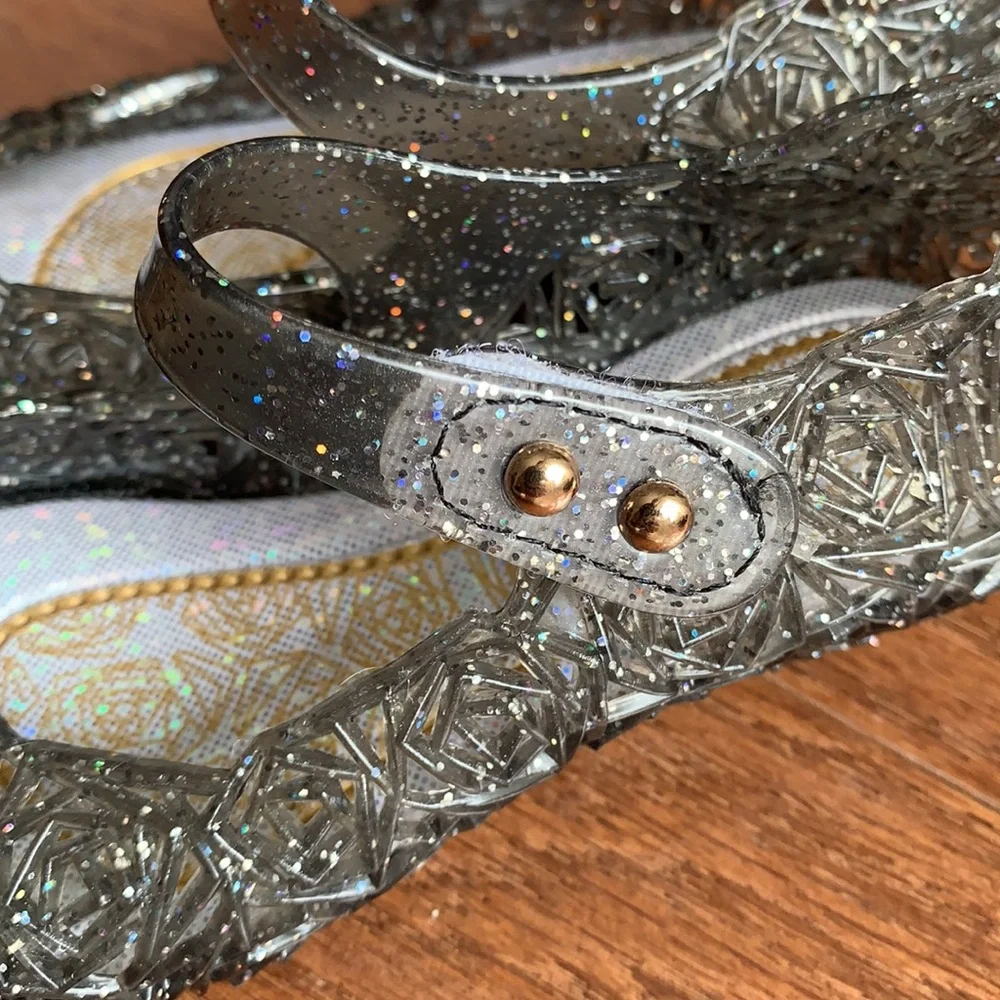 Jelly Mary Jane Shoes for Baby Girl Size 6 Silver Glitter Princess Dress Up